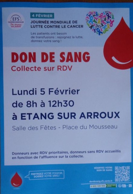 Don du sang le 5 février à Etang