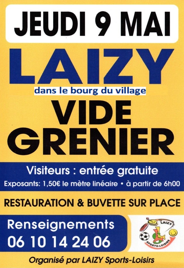 Changement de lieu pour le vide grenier de Laizy Sports-Loisirs le 9 mai 2024