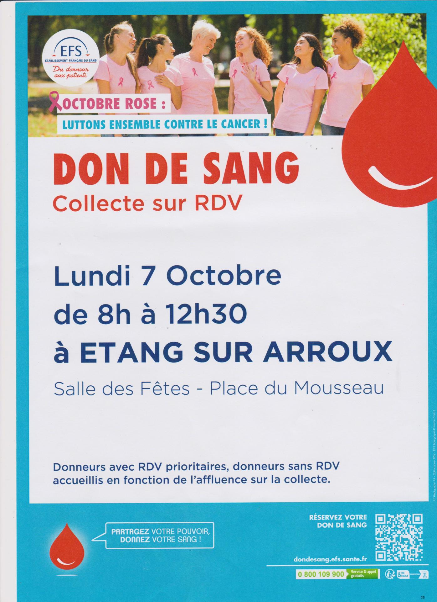 Don du sang à Etang le 7 octobre