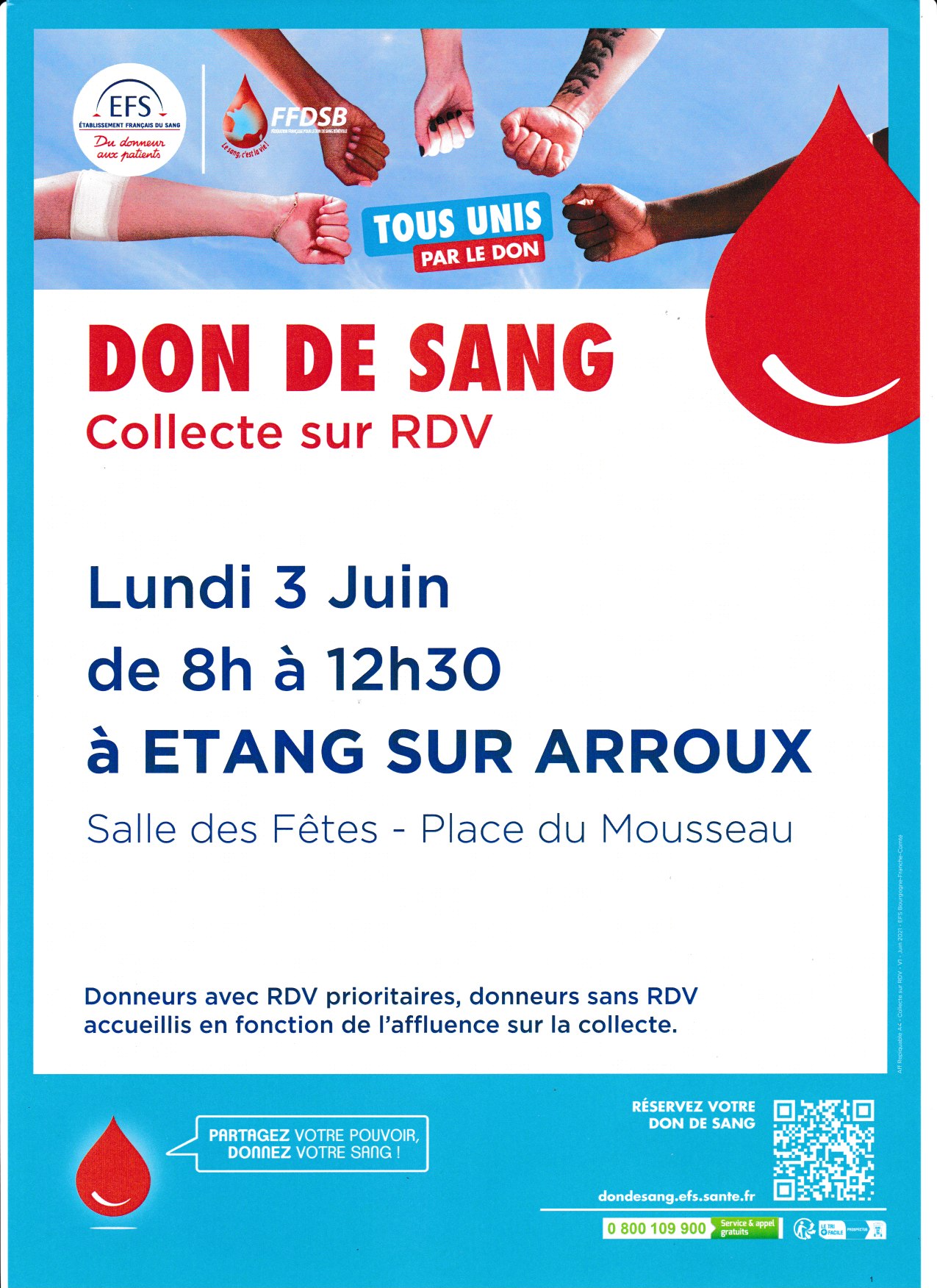 Don du sang à Etang le 3 juin