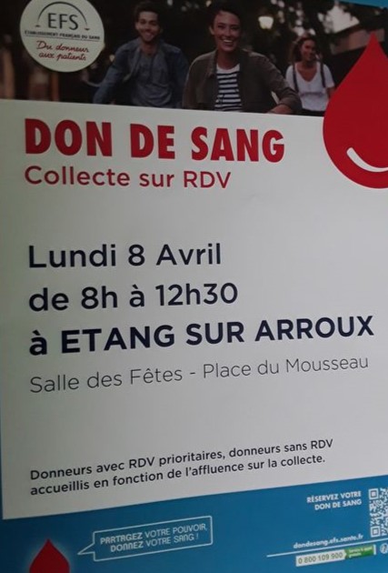 Don du sang à Etang le 8 avril 2024