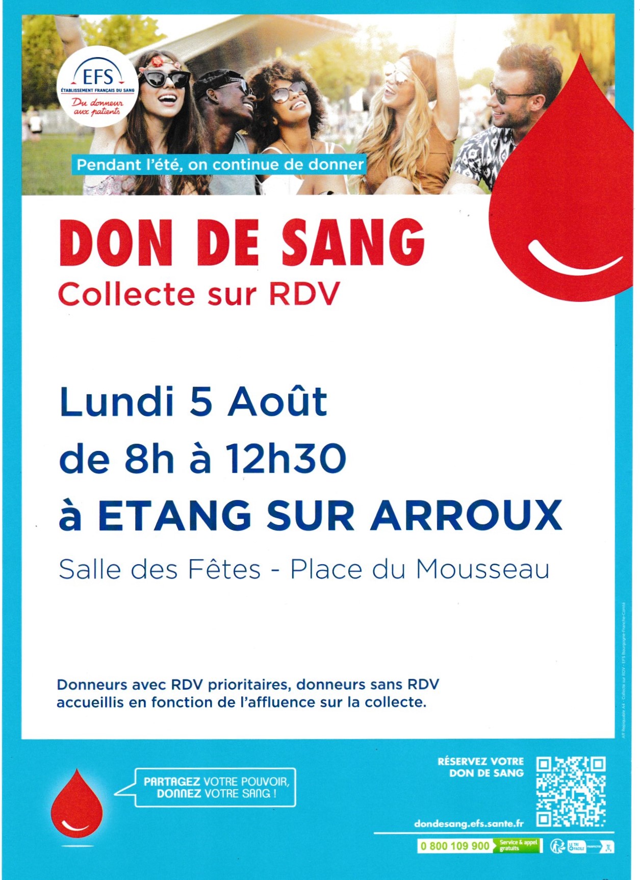 Don du sang à Etang le 5 août